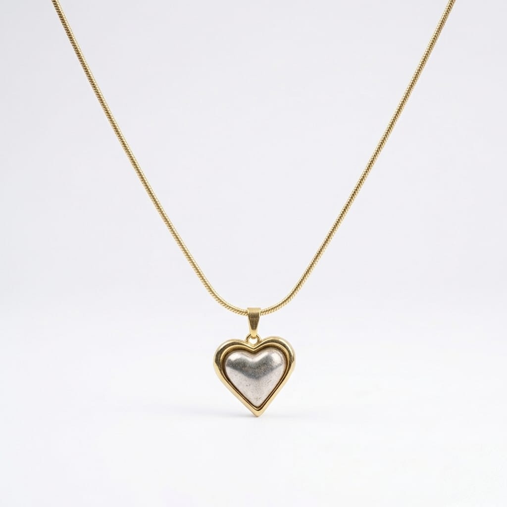 Gold Heart Pendant with Pearl Inlay - Anti-Tarnish Stainless Steel Necklace